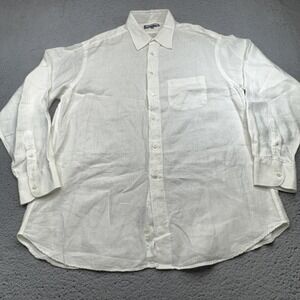 Vilebrequin Shirt Mens 2XL XXL White Linen Button Front Long Sleeve Resort Beach